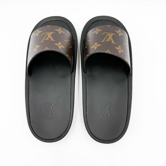 Louis Vuitton Sunbath Flat Mule Sandals EU 37 US 7 Brown LV Monogram Pool Slide - Picture 6 of 14
